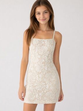 Midnight Dolls Ivory Nude Lace Mini Dress | Juniors Size 5